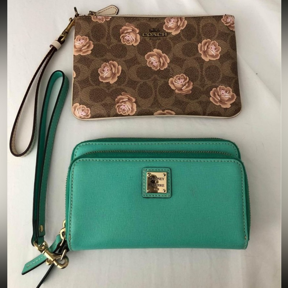 Small brown floral wrist wallet